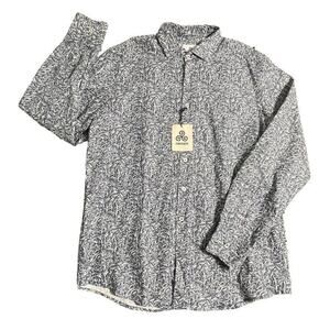 NWT Origen Man Storm LS Button Up Shirt Floral AOP Print Linen Blend Blue XL Men
